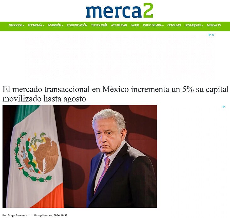 El mercado transaccional en Mxico incrementa un 5% su capital movilizado hasta agosto